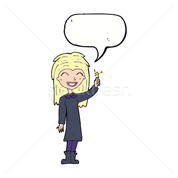 cartoon friendly witch girl with speech bubble Stock photo © lineartestpilot