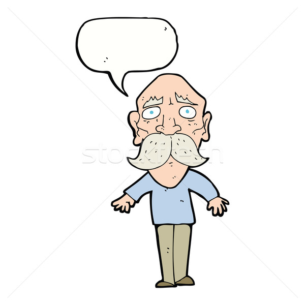 Stock photo: cartoon sad old man with speech bubble