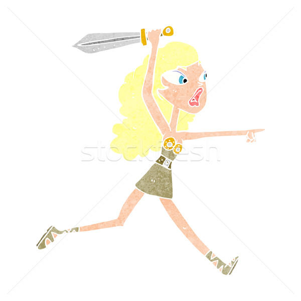 Cartoon vikingo nina espada mujer mano Foto stock © lineartestpilot