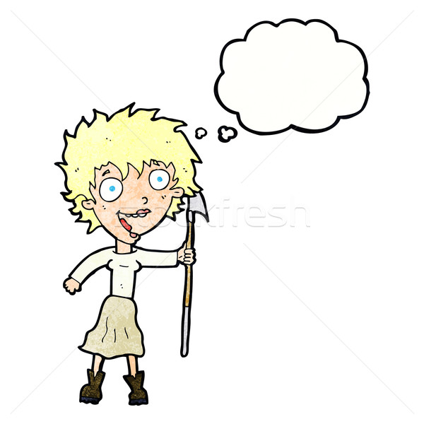 [[stock_photo]]: Cartoon · fou · femme · lance · bulle · de · pensée · main