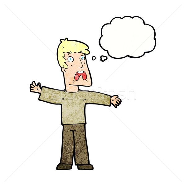 Karikatur erschrocken Mann Gedankenblase Hand Design Stock foto © lineartestpilot