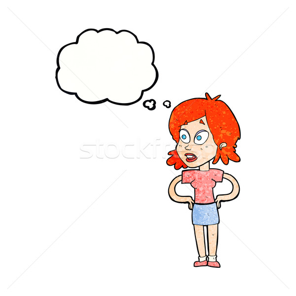 Cartoon femme mains hanches bulle de pensée main [[stock_photo]] © lineartestpilot