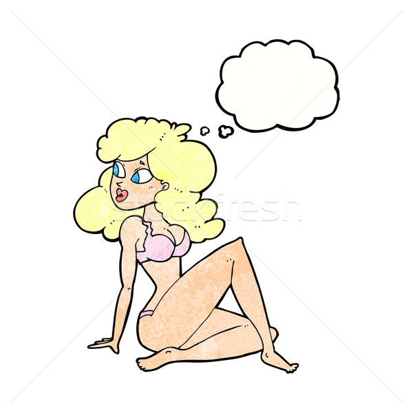 Foto stock: Cartoon · mujer · sexy · ropa · interior · burbuja · de · pensamiento · mujer · mano