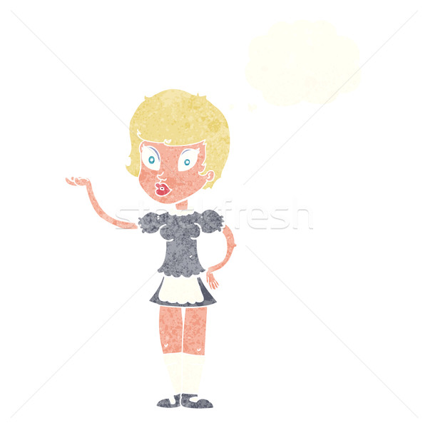Karikatur Kellnerin Gedankenblase Mädchen Hand Design Stock foto © lineartestpilot