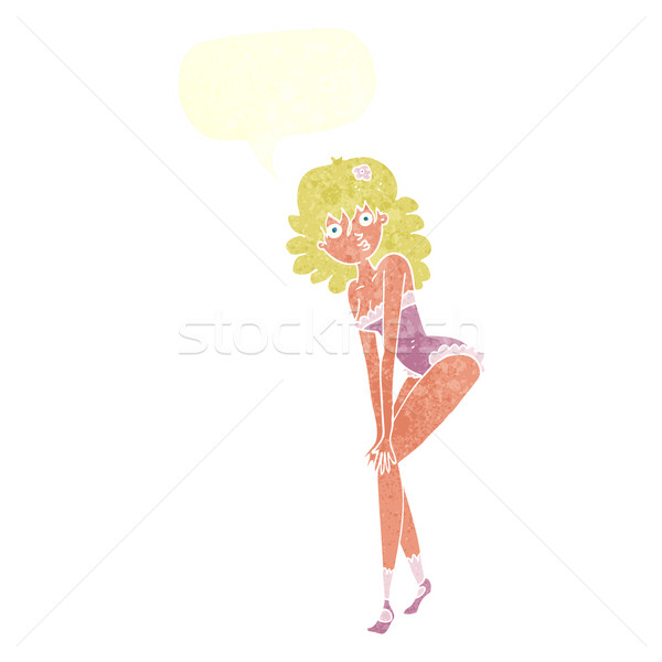 Desenho animado mulher lingerie balão de fala mão projeto Foto stock © lineartestpilot