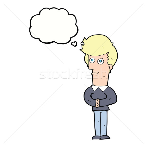 Cartoon man staren gedachte bel hand ontwerp Stockfoto © lineartestpilot