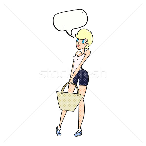 Cartoon mujer atractiva compras bocadillo mujer mano Foto stock © lineartestpilot