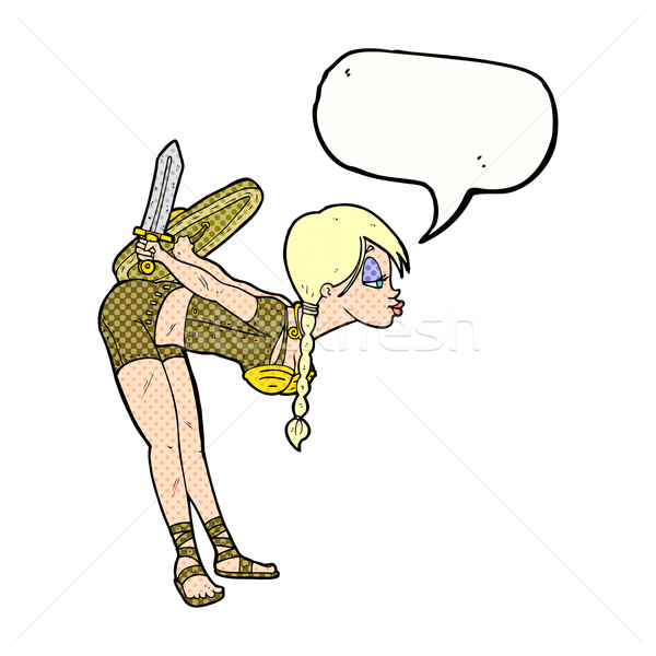 cartoon viking girl bowing with speech bubble Stock photo © lineartestpilot