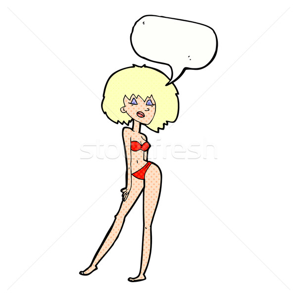 Karikatur Frau bikini Sprechblase Strand Hand Stock foto © lineartestpilot