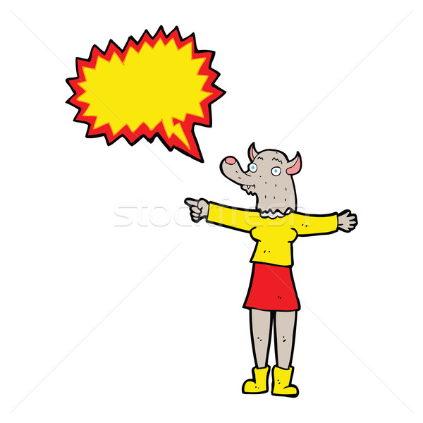 cartoon pointing werewolf woman with speech bubble Stock photo © lineartestpilot