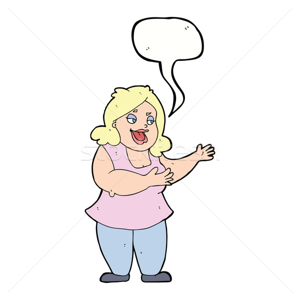 Desen animat fericit grăsime femeie bule de vorbire mână Imagine de stoc © lineartestpilot