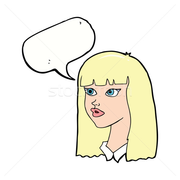 Karikatür güzel kız uzun saçlı konuşma balonu el Stok fotoğraf © lineartestpilot