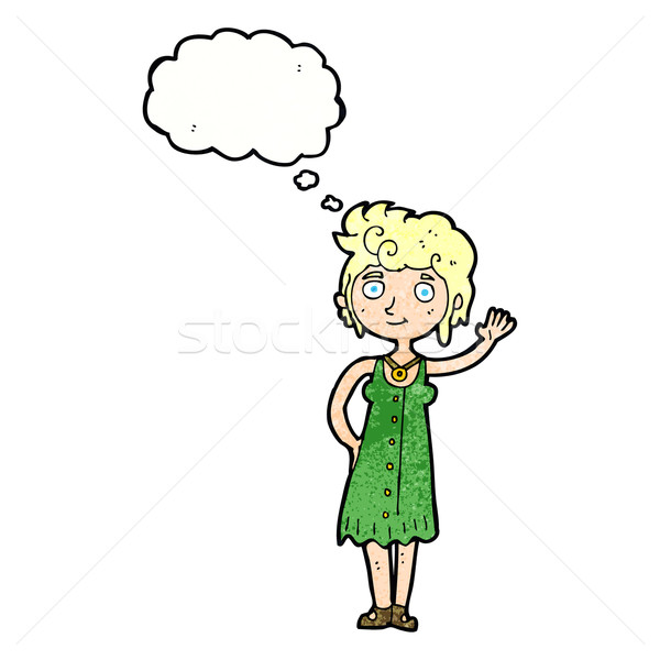 Cartoon hippie femme bulle de pensée main [[stock_photo]] © lineartestpilot