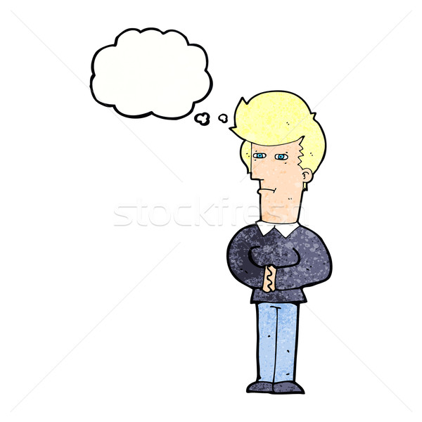 cartoon man narrowing his eyes with thought bubble Stock photo © lineartestpilot