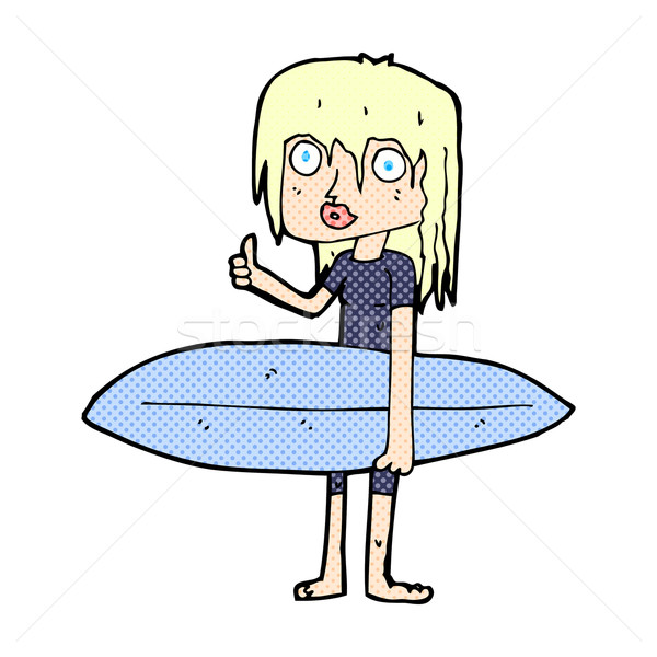Comic Karikatur Surfer Mädchen Retro Comic Stock foto © lineartestpilot