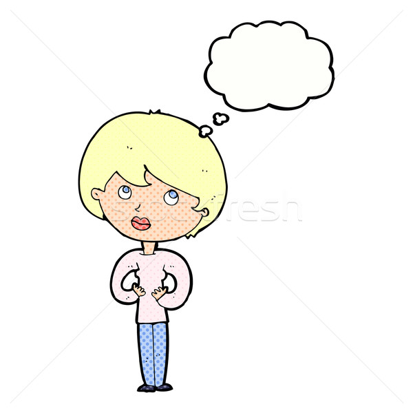 cartoon woman making Who Me? gesture with thought bubble Stock photo © lineartestpilot