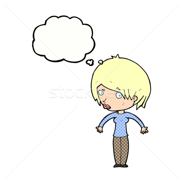 cartoon woman shrugging with thought bubble Stock photo © lineartestpilot
