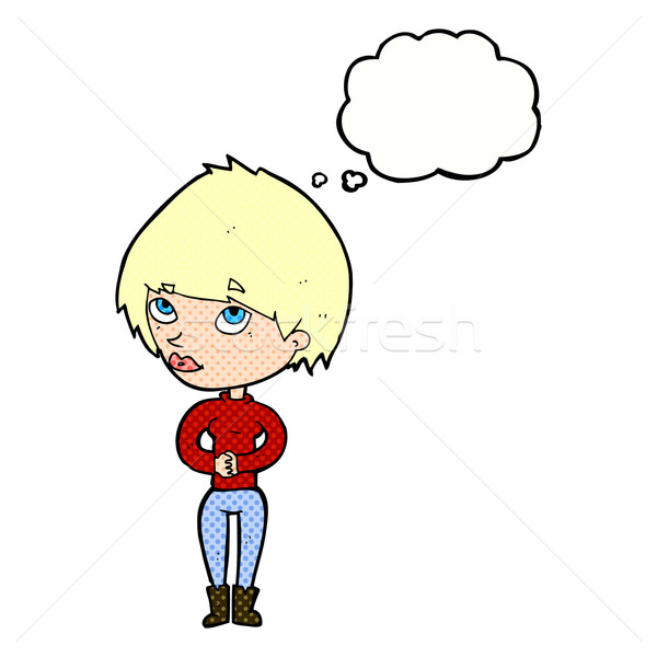 cartoon woman considering with thought bubble Stock photo © lineartestpilot