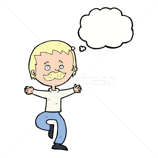 [[stock_photo]]: Cartoon · danse · homme · moustache · bulle · de · pensée · main