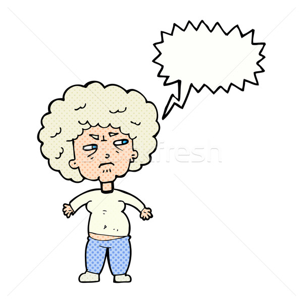 Desenho animado irritado velha balão de fala mulher mão Foto stock © lineartestpilot