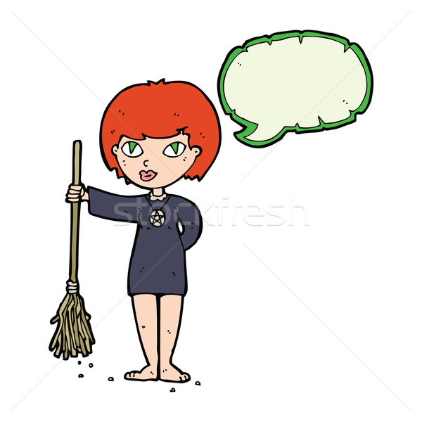 cartoon pretty witch girl with speech bubble Stock photo © lineartestpilot
