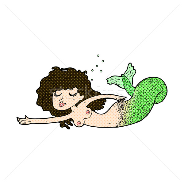 Comic Karikatur Oben-ohne- Meerjungfrau Retro Comic Stock foto © lineartestpilot