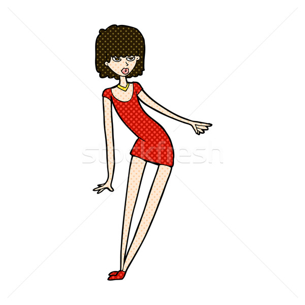 Stock photo: comic cartoon woman in dress leaning