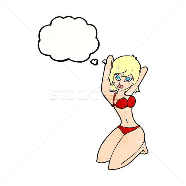 Cartoon сексуальная женщина позируют мысли пузырь женщину стороны Сток-фото © lineartestpilot