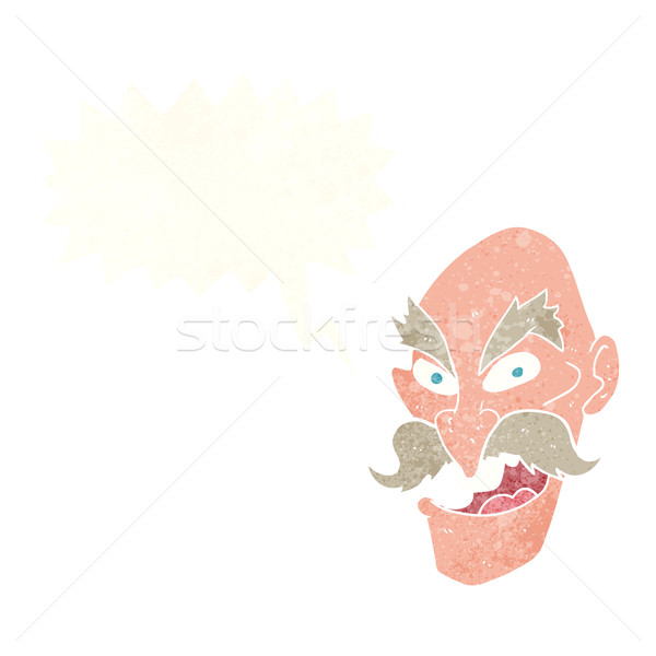 Cartoon kwaad oude man gezicht gedachte bel hand Stockfoto © lineartestpilot