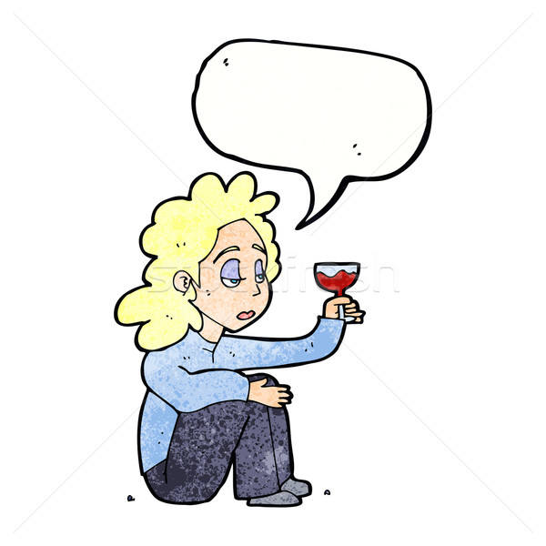 Cartoon infeliz mujer vidrio vino bocadillo Foto stock © lineartestpilot