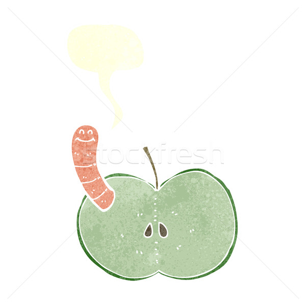 Desen animat măr vierme bule de vorbire mână proiect Imagine de stoc © lineartestpilot