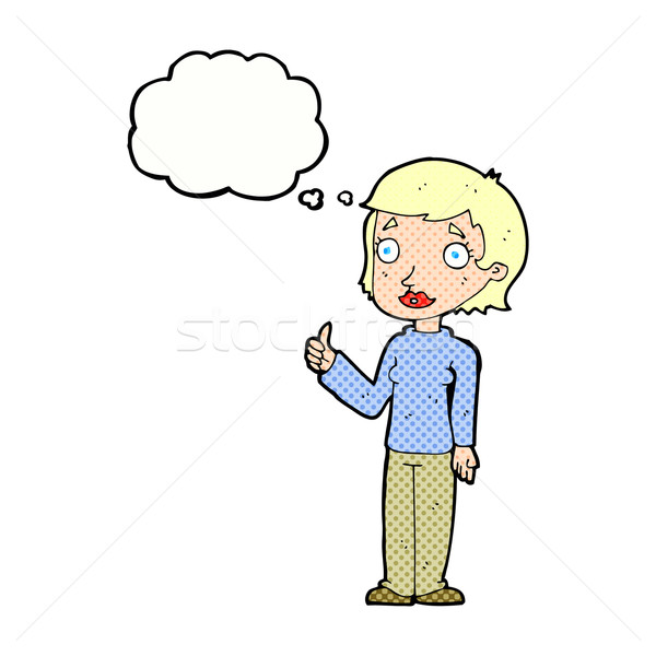 cartoon woman giving thumbs up symbol with thought bubble Stock photo © lineartestpilot