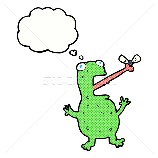 cartoon frog catching fly with thought bubble Stock photo © lineartestpilot