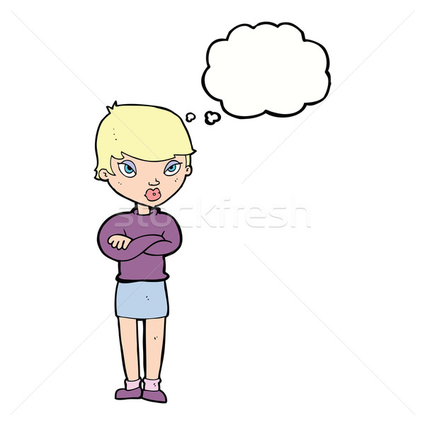 Cartoon molesto mujer burbuja de pensamiento mano diseno Foto stock © lineartestpilot
