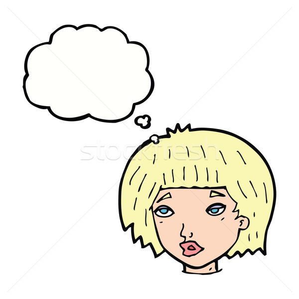 Cartoon nudzić patrząc kobieta bubble myśl strony Zdjęcia stock © lineartestpilot
