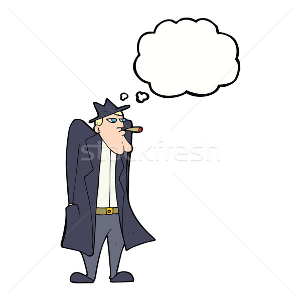 Cartoon człowiek hat okop płaszcz bubble myśl Zdjęcia stock © lineartestpilot