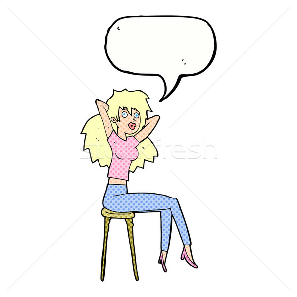 Cartoon mujer posando taburete bocadillo mano Foto stock © lineartestpilot
