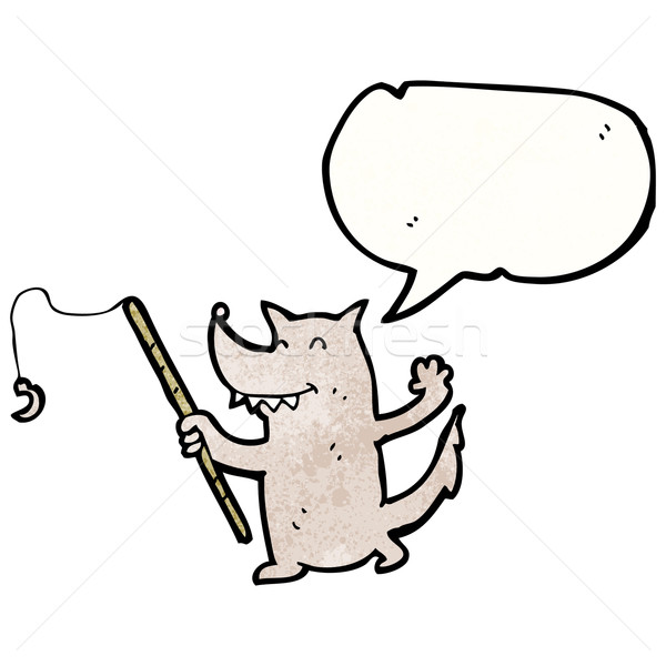 Cartoon волка удочка текстуры стороны счастливым Сток-фото © lineartestpilot
