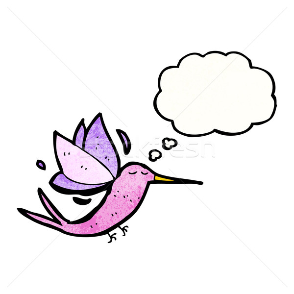 Karikatur Kolibri Gedankenblase Retro Denken Zeichnung Stock foto © lineartestpilot