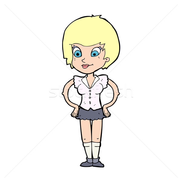 cartoon pretty woman with hands on hips Stock photo © lineartestpilot