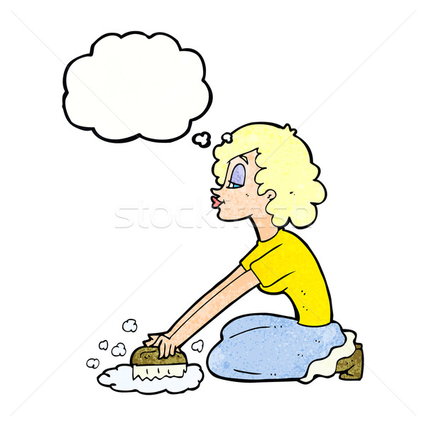 cartoon woman scrubbing floor with thought bubble Stock photo © lineartestpilot