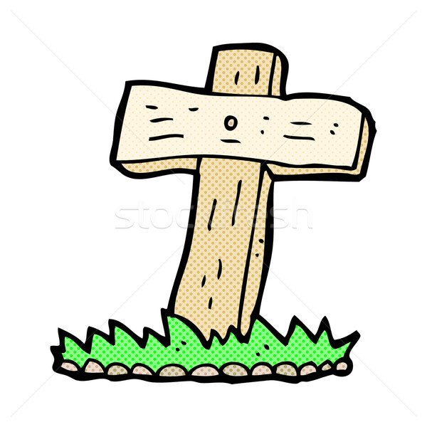comic cartoon wooden cross grave Stock photo © lineartestpilot