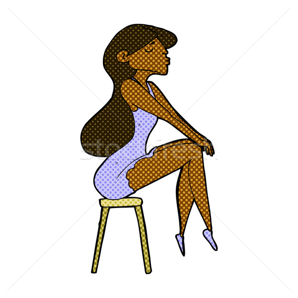 コミック 漫画 女性 座って スツール レトロな ストックフォト © lineartestpilot