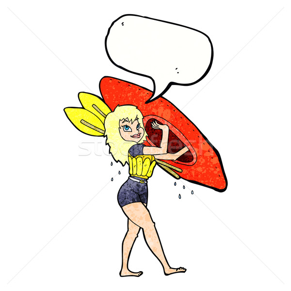 cartoon woman carrying canoe with speech bubble Stock photo © lineartestpilot