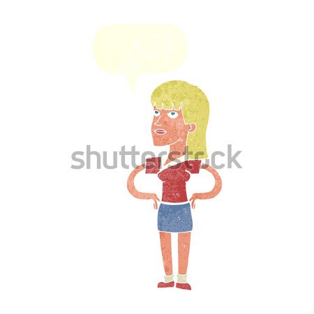 Cartoon femme mains hanches bulle main [[stock_photo]] © lineartestpilot