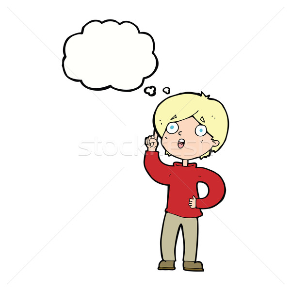 Karikatur Junge Idee Gedankenblase Hand Mann Stock foto © lineartestpilot