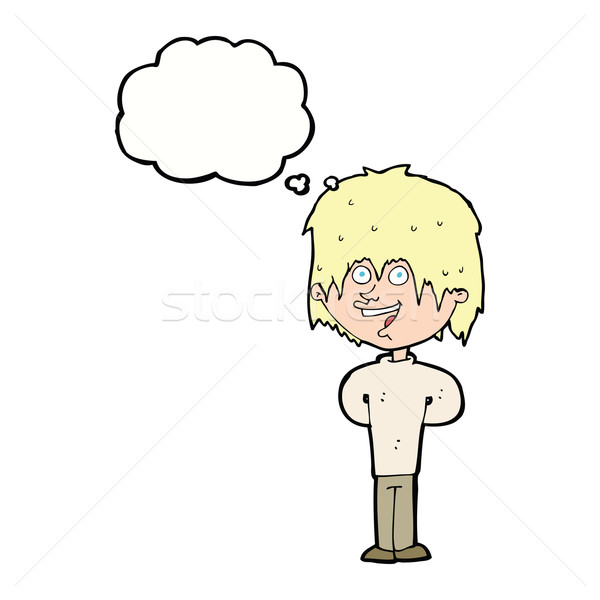 cartoon happy scruffy boy with thought bubble Stock photo © lineartestpilot