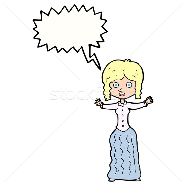 cartoon worried victorian woman with speech bubble Stock photo © lineartestpilot