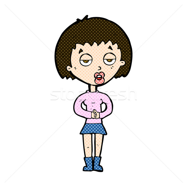 Komik karikatür sıkılmış kadın bekleme Retro Stok fotoğraf © lineartestpilot