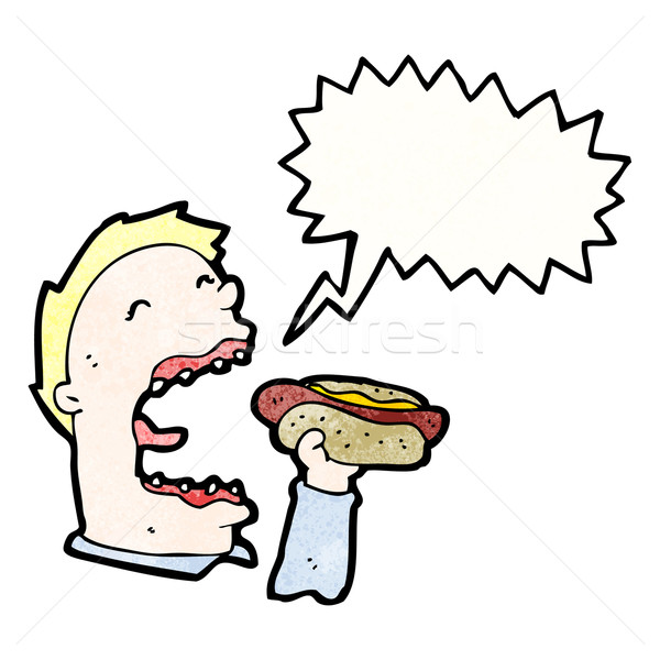 Gierig Mann Essen hot dog Retro Zeichnung Stock foto © lineartestpilot